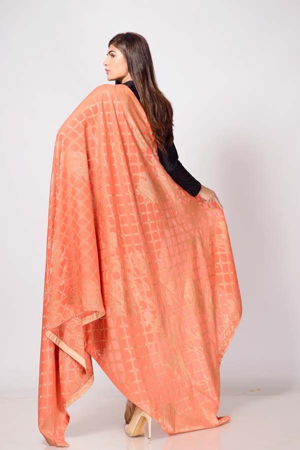 Jacquard Dupatta - Tangerine