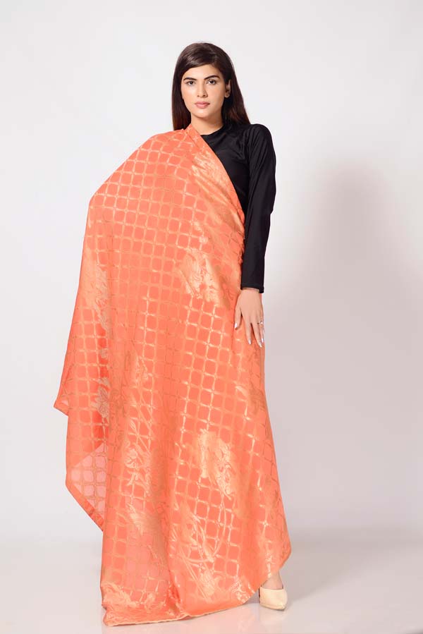 Jacquard Dupatta - Tangerine