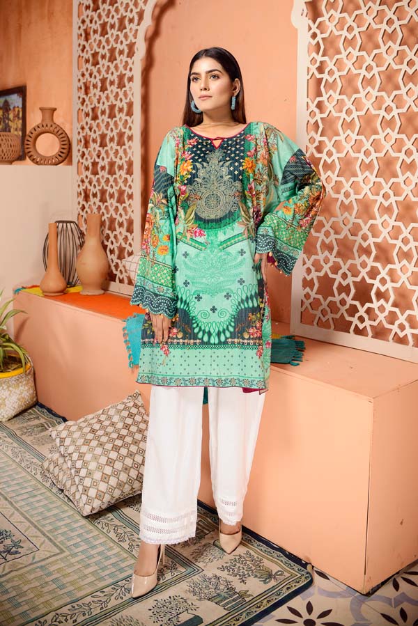 Dark Turquoise - Digital Mesuri Lawn Unstitch Shirt