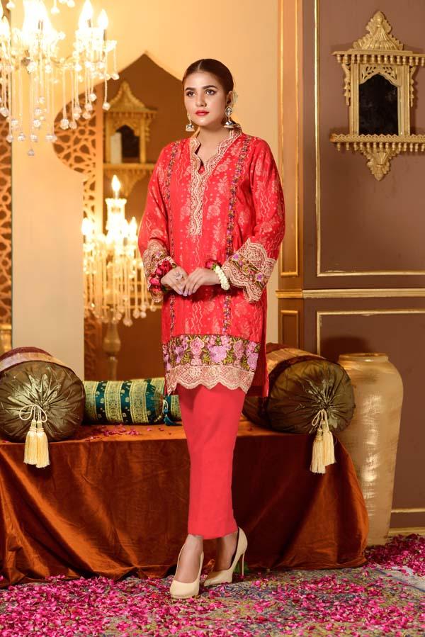 Cranberry - Embroidered Jacquard Shirt