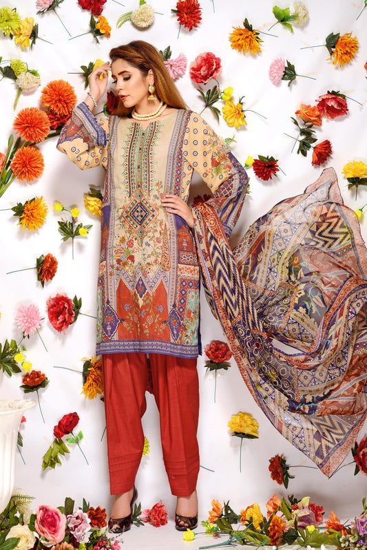 Tinley - Digital Printed and Embroidered Lawn 3PC