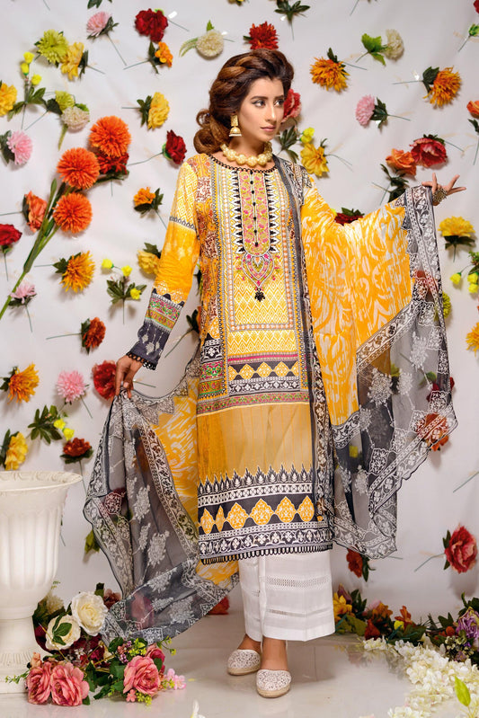 Cundrie - Digital Printed and Embroidered Lawn 3PC