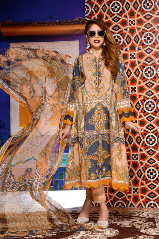 Delaney - Digital Printed and Embroidered Lawn 3PC