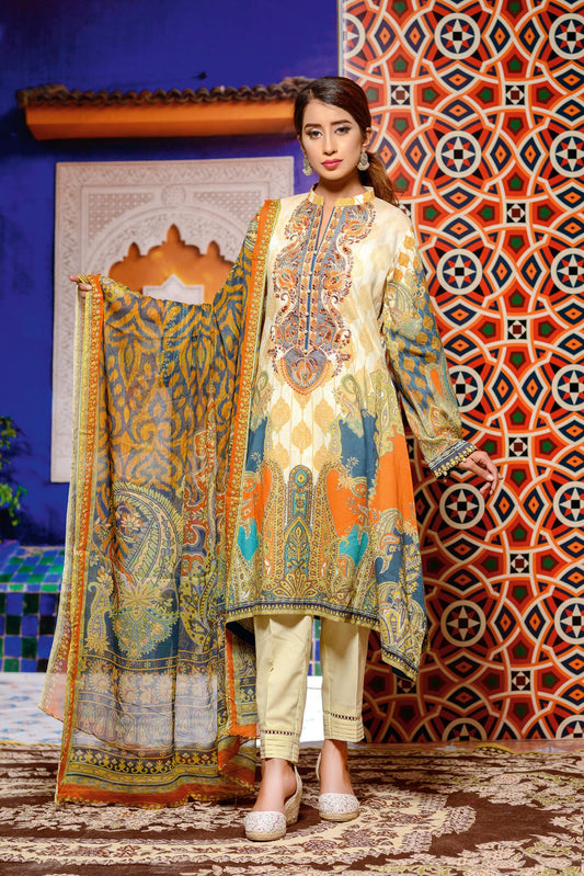 Feivel - Digital Printed and Embroidered Lawn 3PC