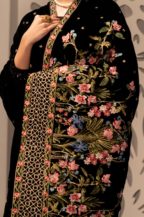 Black Iris - Embroidered Velvet Shawl