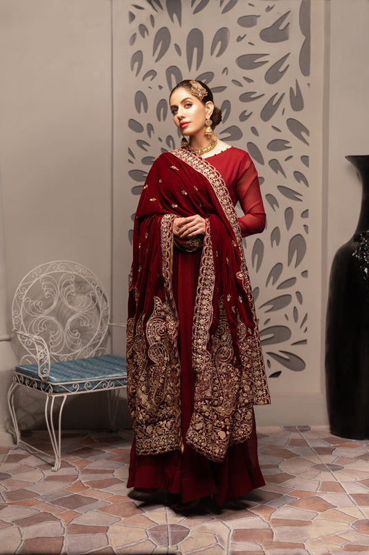 Burgundy - Embroidered Velvet Shawl