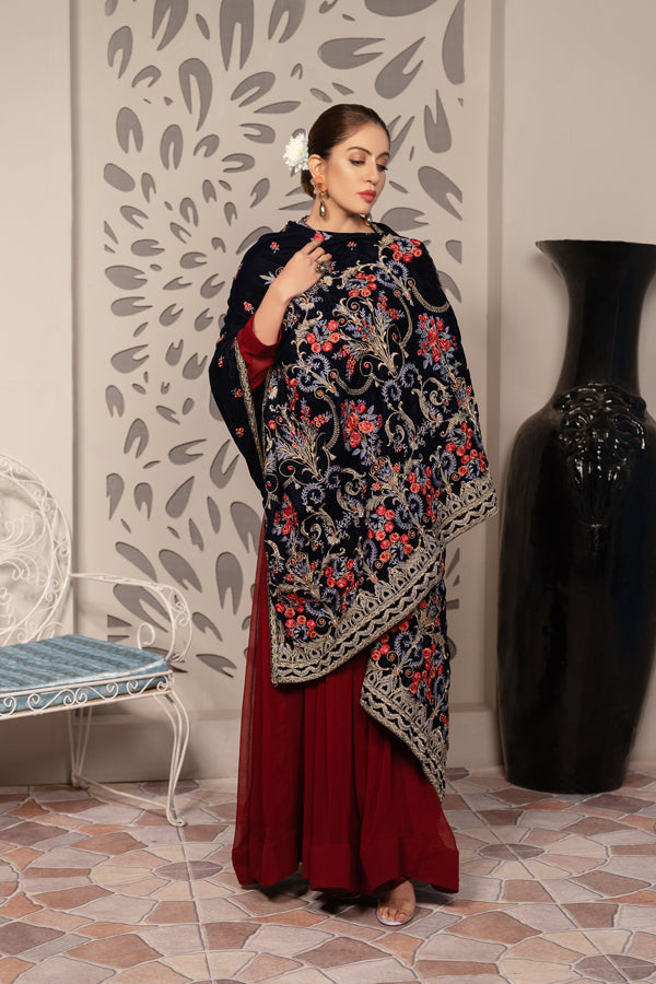 Carex - Embroidered Velvet Shawl