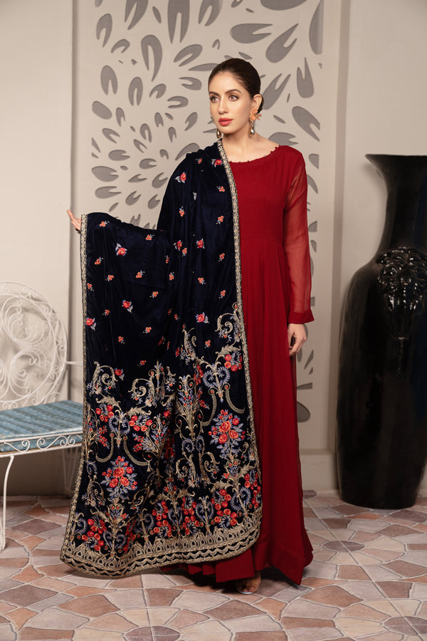 Carex - Embroidered Velvet Shawl