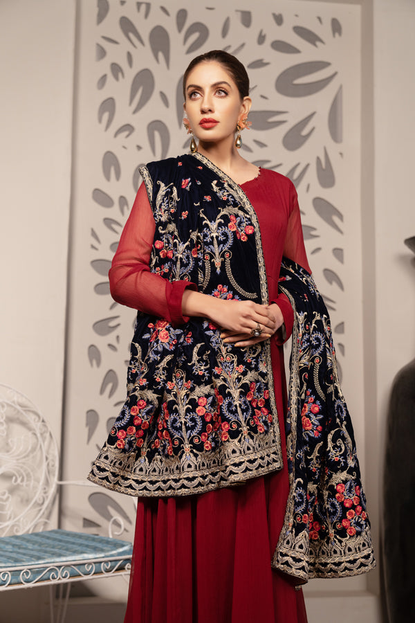 Carex - Embroidered Velvet Shawl