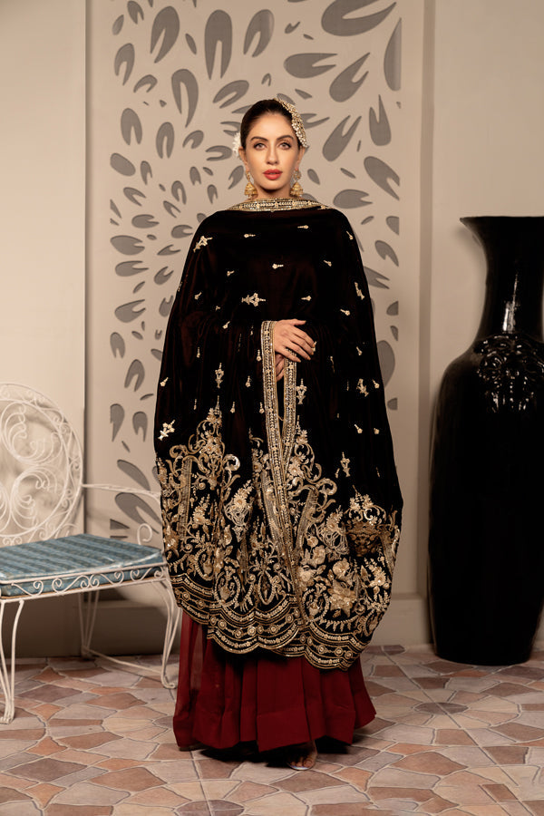 Calming - Embroidered Velvet Shawl