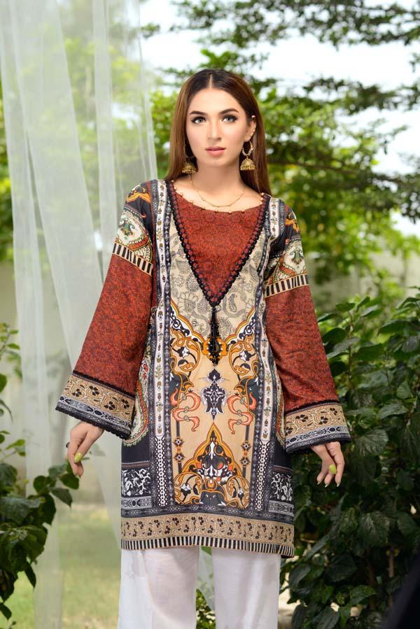 Burnt Umber - Digital Printed Unstitch Lawn Kurti