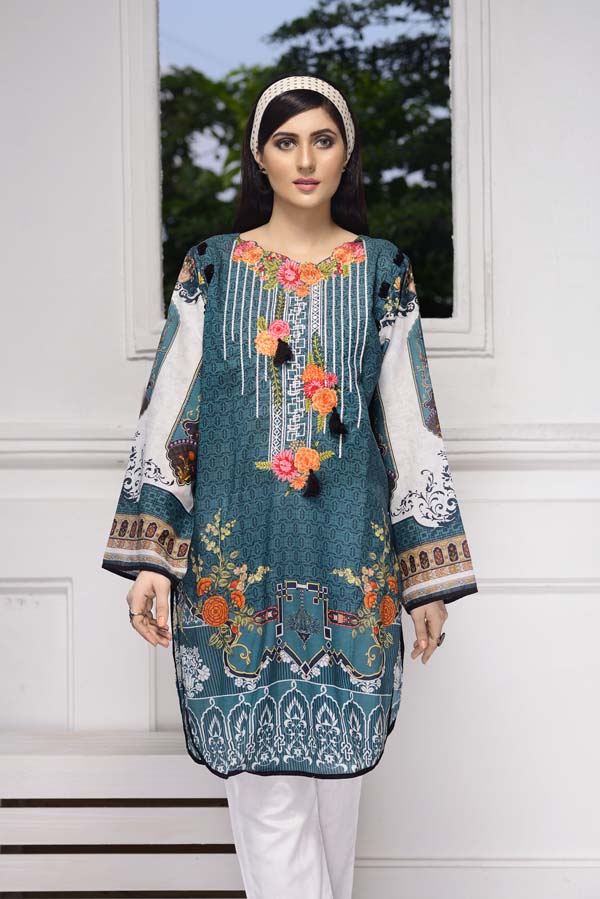 Blue Dianne - Digital Embroidered Stitched Lawn Kurti