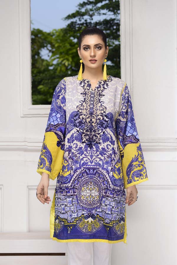 Cold Purple - Digital Embroidered Stitched Lawn Kurti