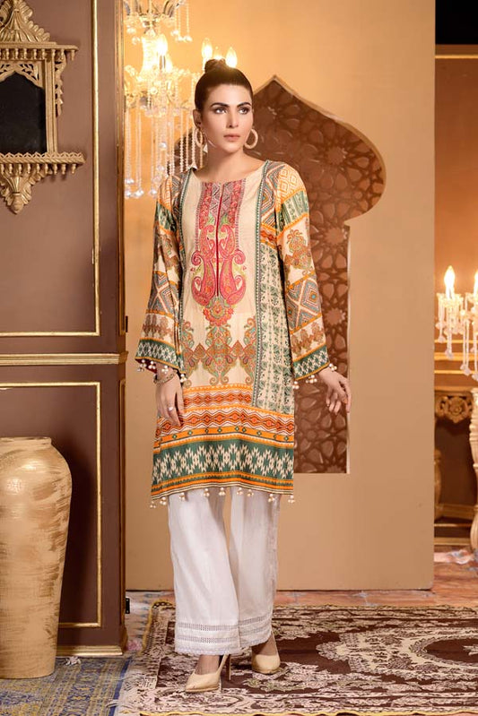 Colonial White - Digital Printed and Embroidered Mesuri Lawn Kurti