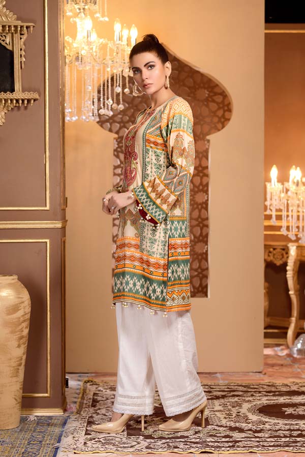Colonial White - Digital Printed and Embroidered Mesuri Lawn Kurti