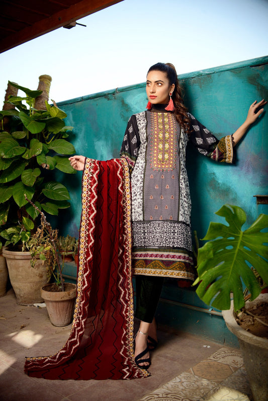 Pitch - Printed and Embroidered Lawn 3PC