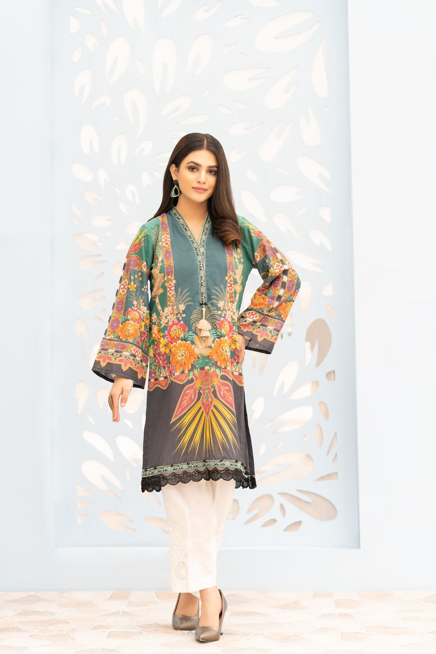 Cathin - Digital Printed Stitched Lawn Kurti
