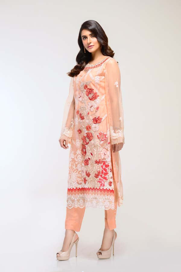 DESERT SAND – EMBROIDERED NET 2 PIECE (UNSTITCH)