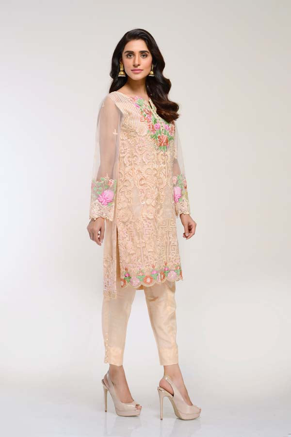 CHAMPAGNE – EMBROIDERED NET 2 PIECE (UNSTITCH)