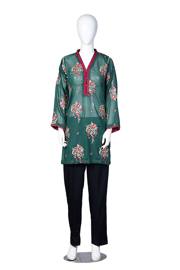 Dark Green - Stitched Embroidered Swiss Shirt