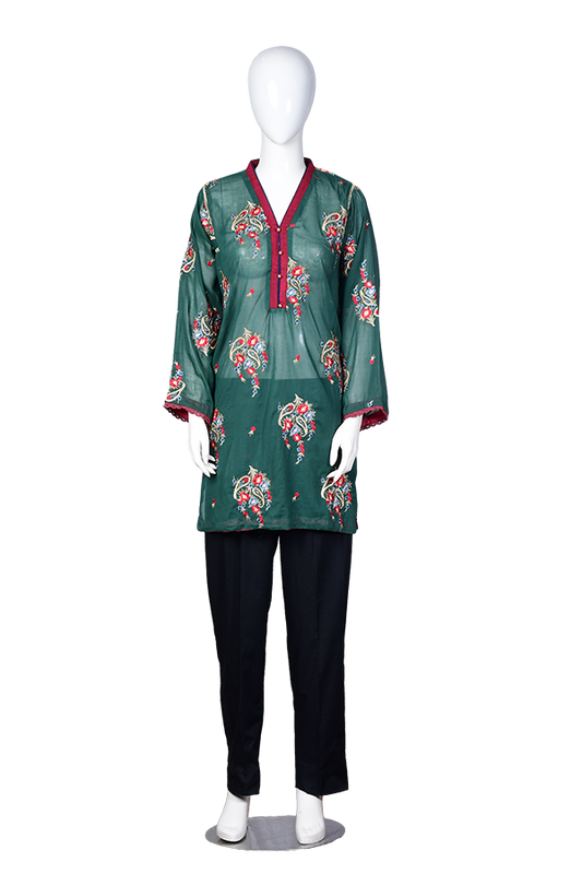 Dark Green - Stitched Embroidered Swiss Shirt
