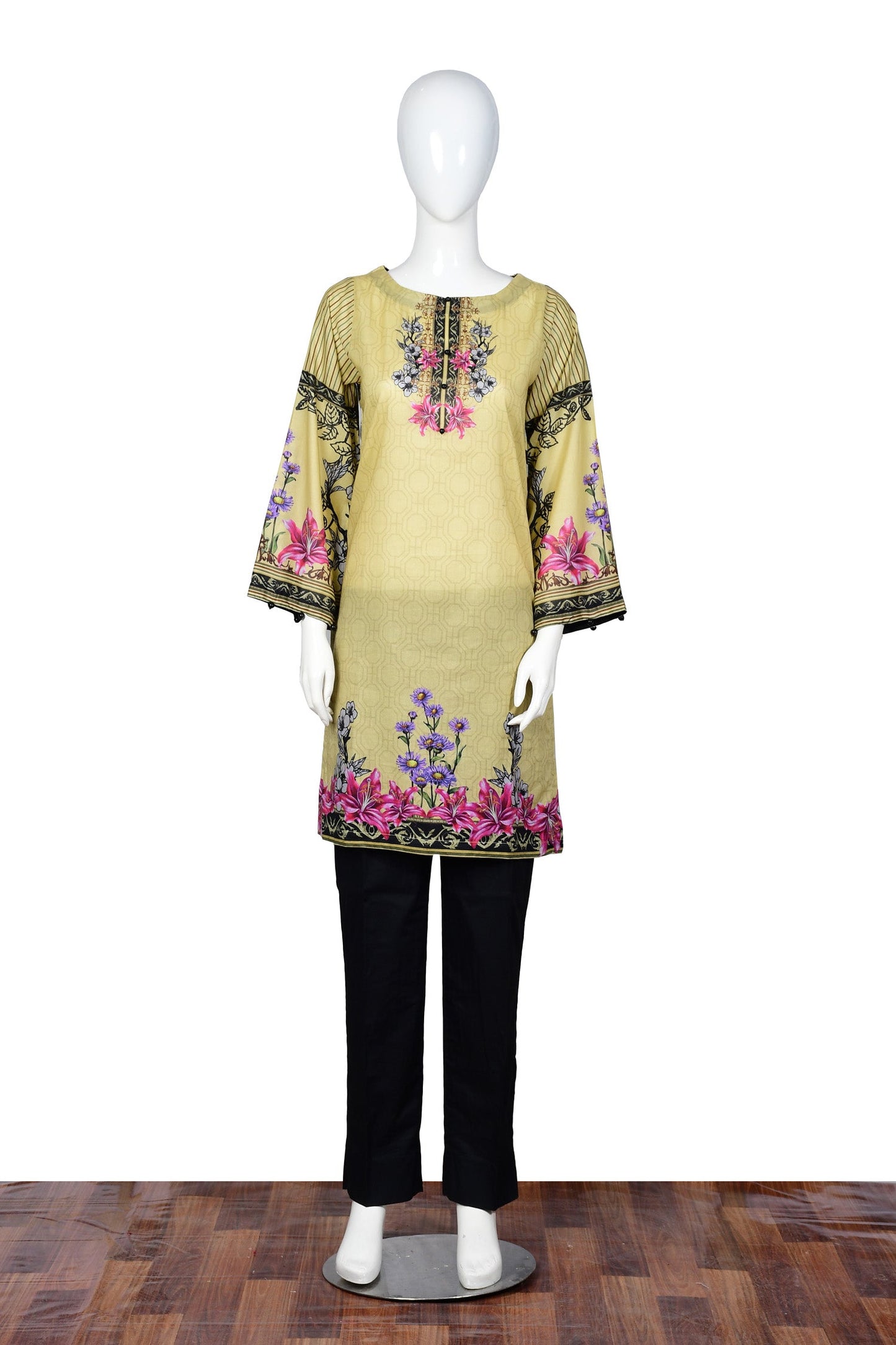 Light Yellow - Digital Printed Stitched Lawn Kurti