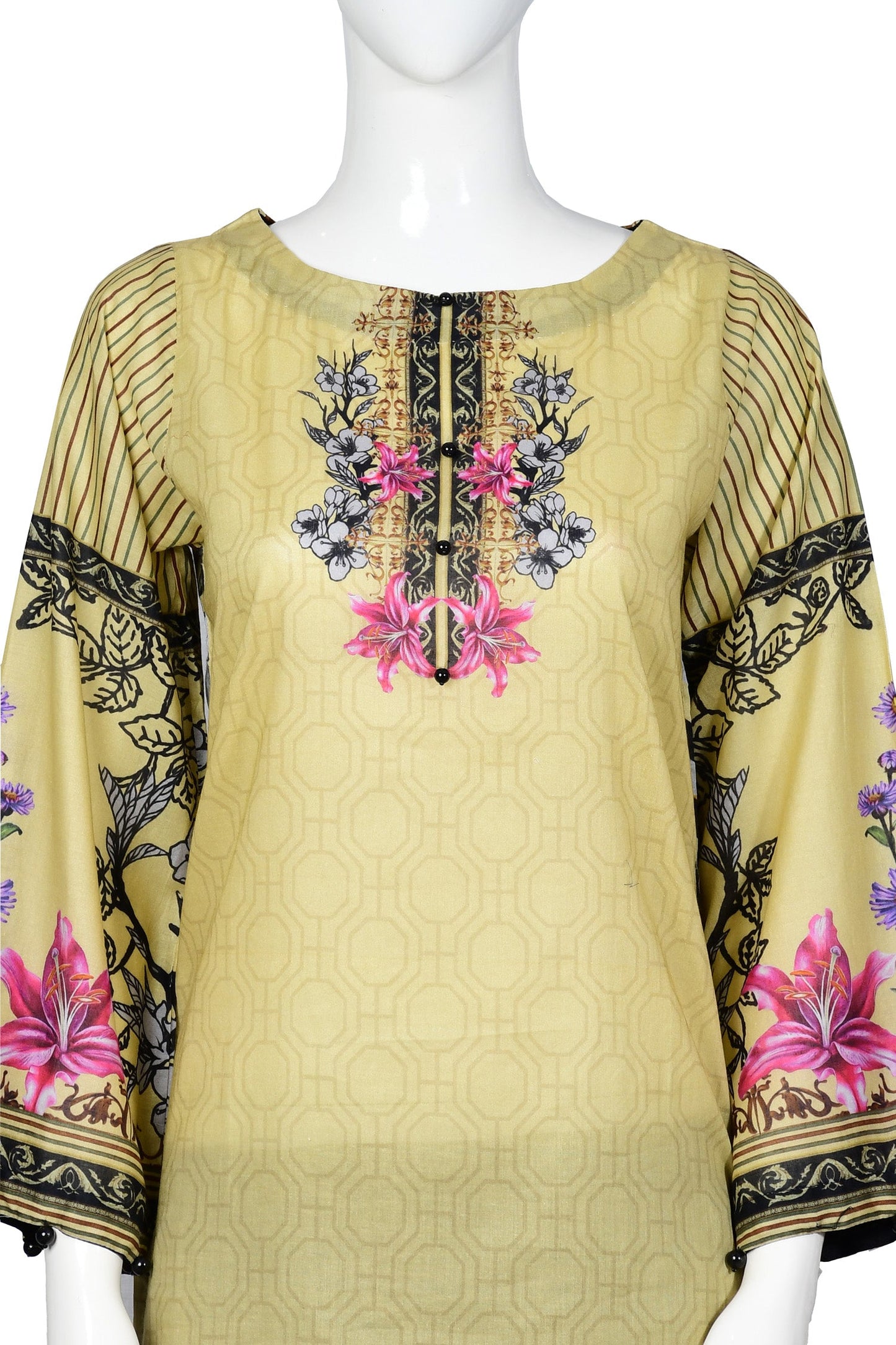 Light Yellow - Digital Printed Stitched Lawn Kurti