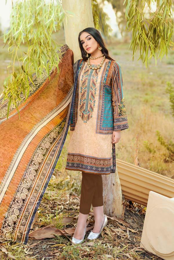 DARK KHAKI - DIGITAL EMBROIDERED LAWN