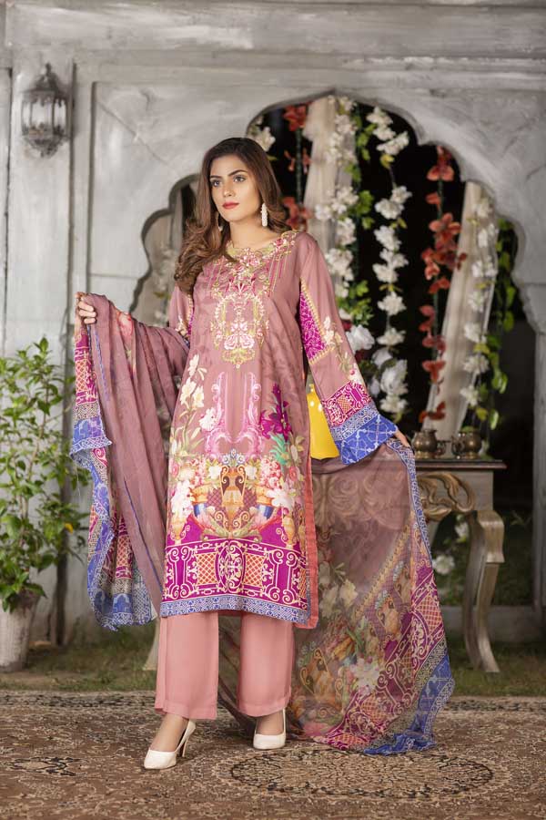 Rose - Digital Printed & Embroidered Viscose