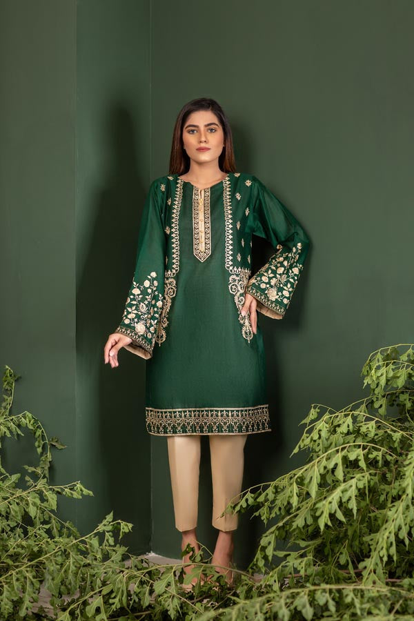 Dark Green - Embroidered Lawn Stitch Shirt