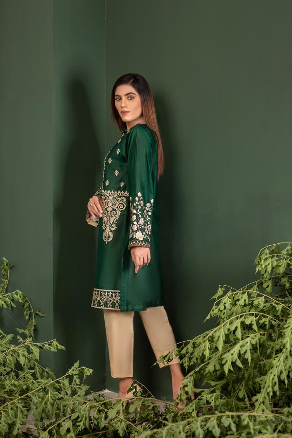 Dark Green - Embroidered Lawn Stitch Shirt