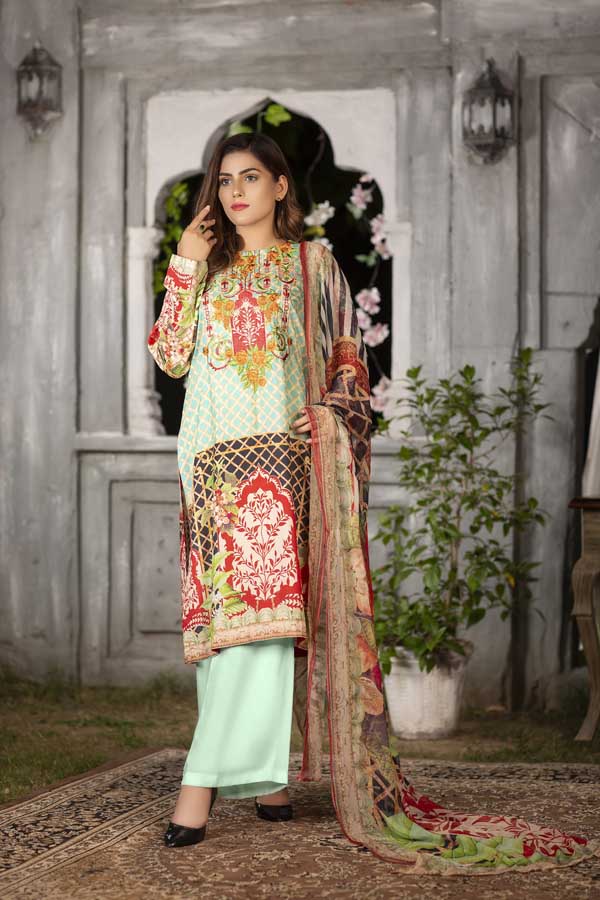 Mint - Digital Printed & Embroidered Viscose