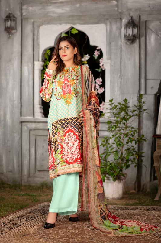 Mint - Digital Printed & Embroidered Viscose