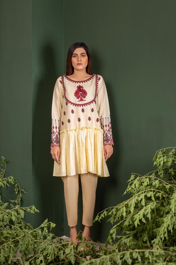 Cream - Embroidered Lawn Stitch Shirt