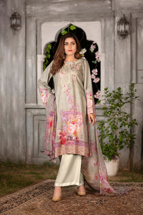 Ivory - Digital Printed & Embroidered Viscose