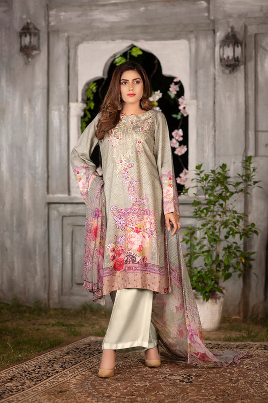 Ivory - Digital Printed & Embroidered Viscose