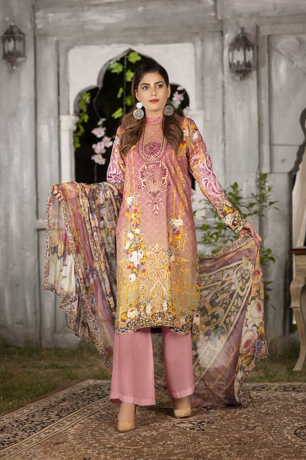 Flamingo - Digital Printed & Embroidered Viscose