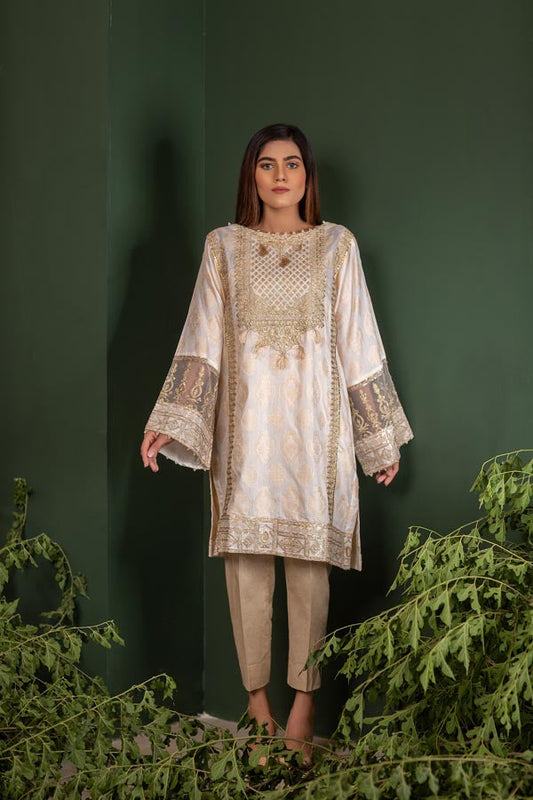 Latte - Jacquard Embroidered Unstitch 2 Piece