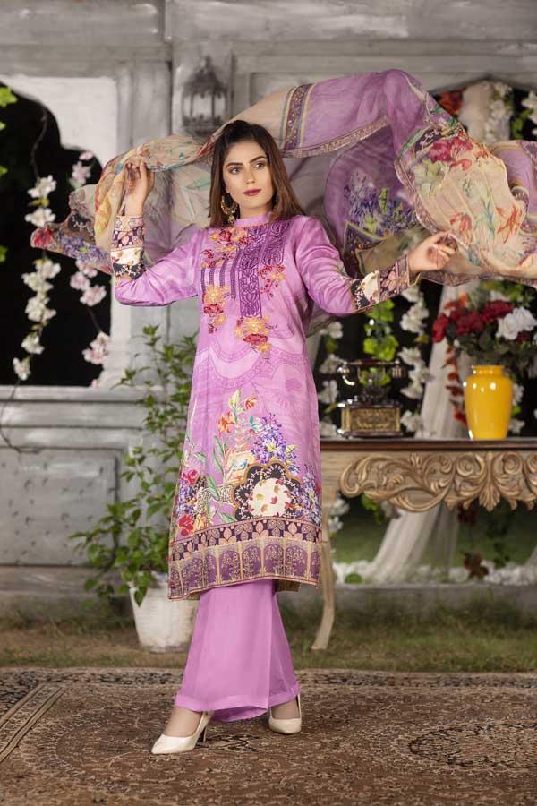 Helio- Digital Printed & Embroidered Viscose