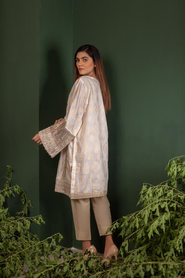 Latte - Jacquard Embroidered Unstitch 2 Piece