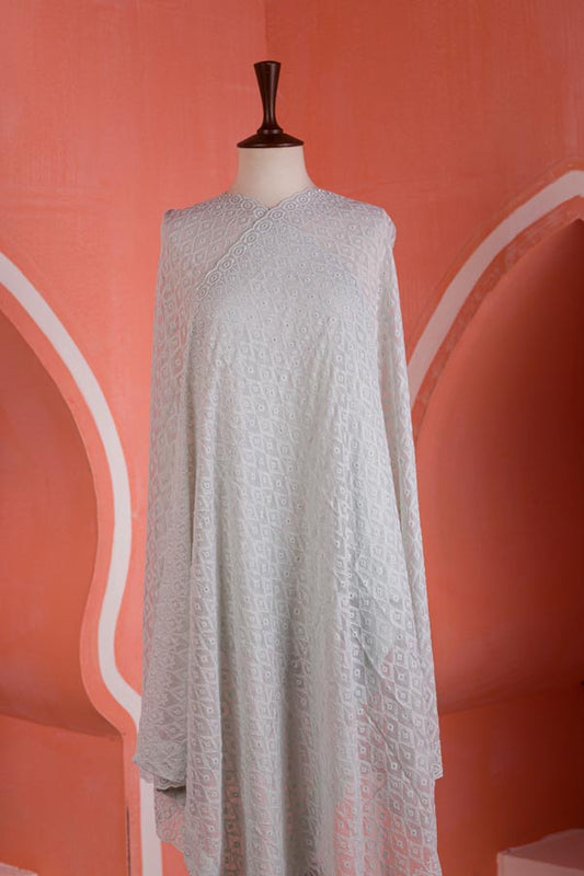 Chalk White - Chikankeri Chiffon Dupatta