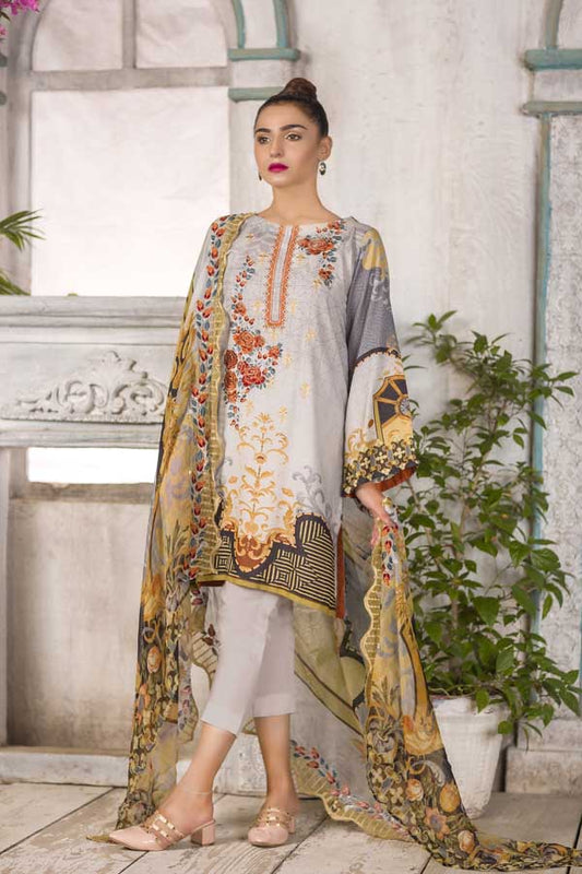 Dusty Grey- Digital Embroidered Karandi (3 Piece)