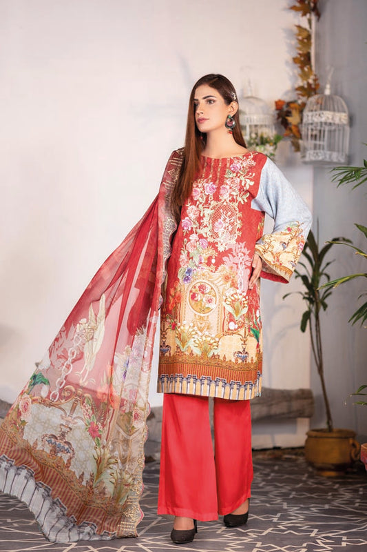 Alizarin - Digital Embroidered Karandi