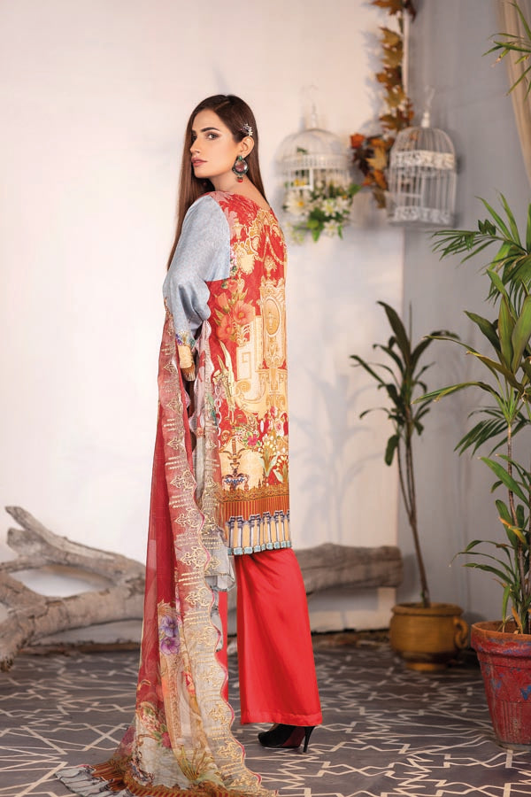 Alizarin - Digital Embroidered Karandi
