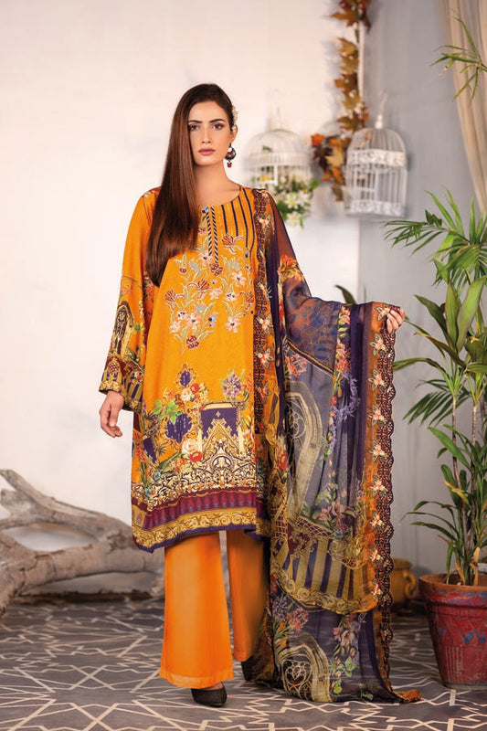 Sun Flower - Digital Embroidered Karandi