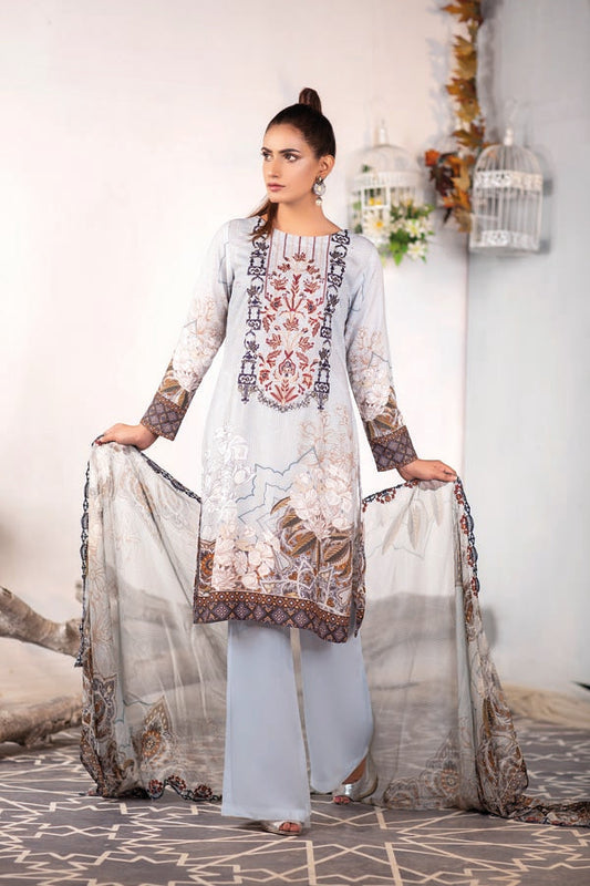 Sky Blue - Digital Embroidered Karandi