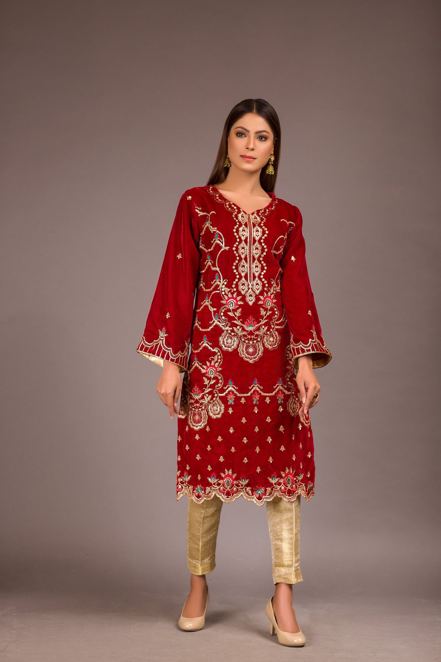Bledon - Embroidered Velvet Unstitch Kurti