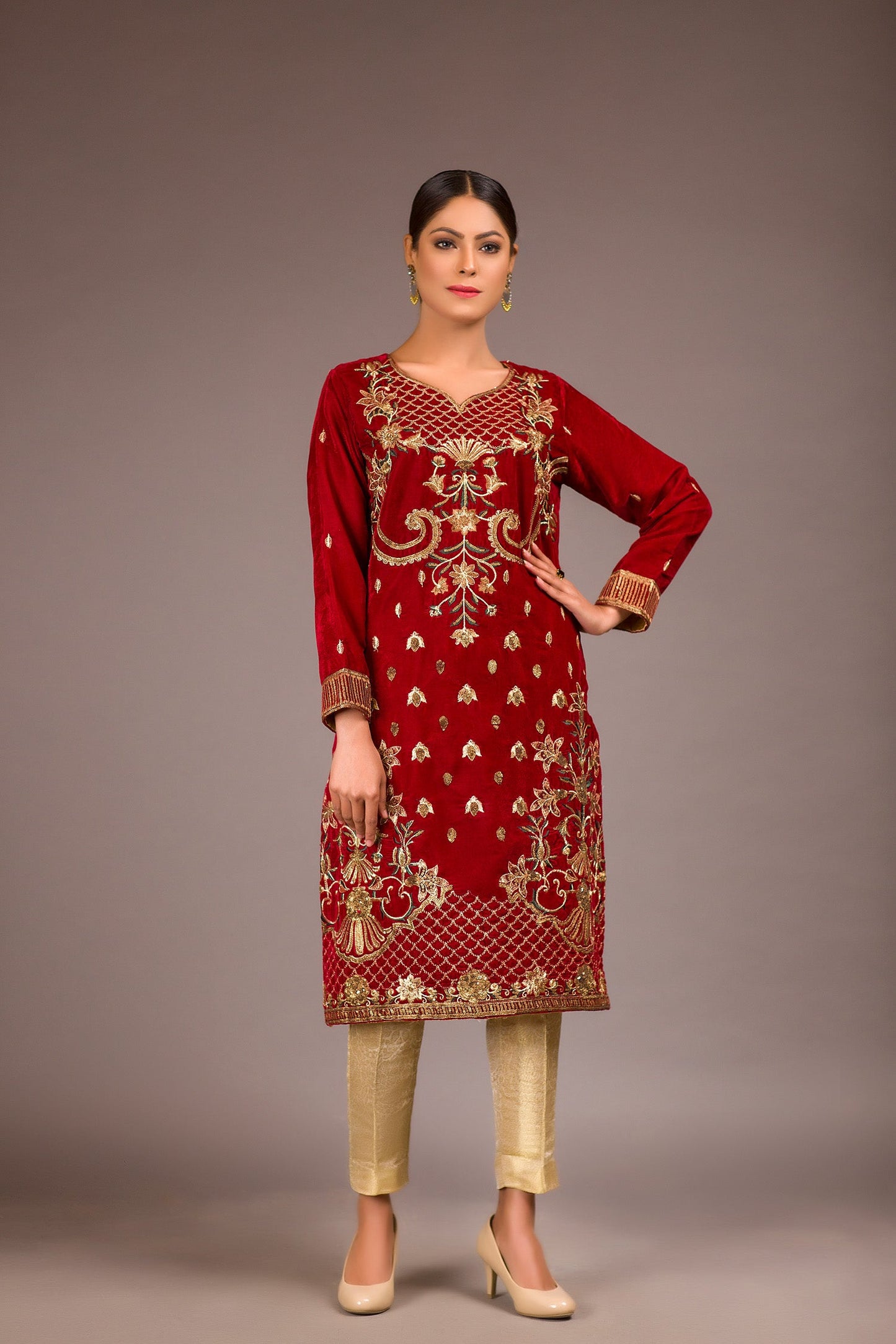Halvin - Embroidered Velvet Unstitch Kurti