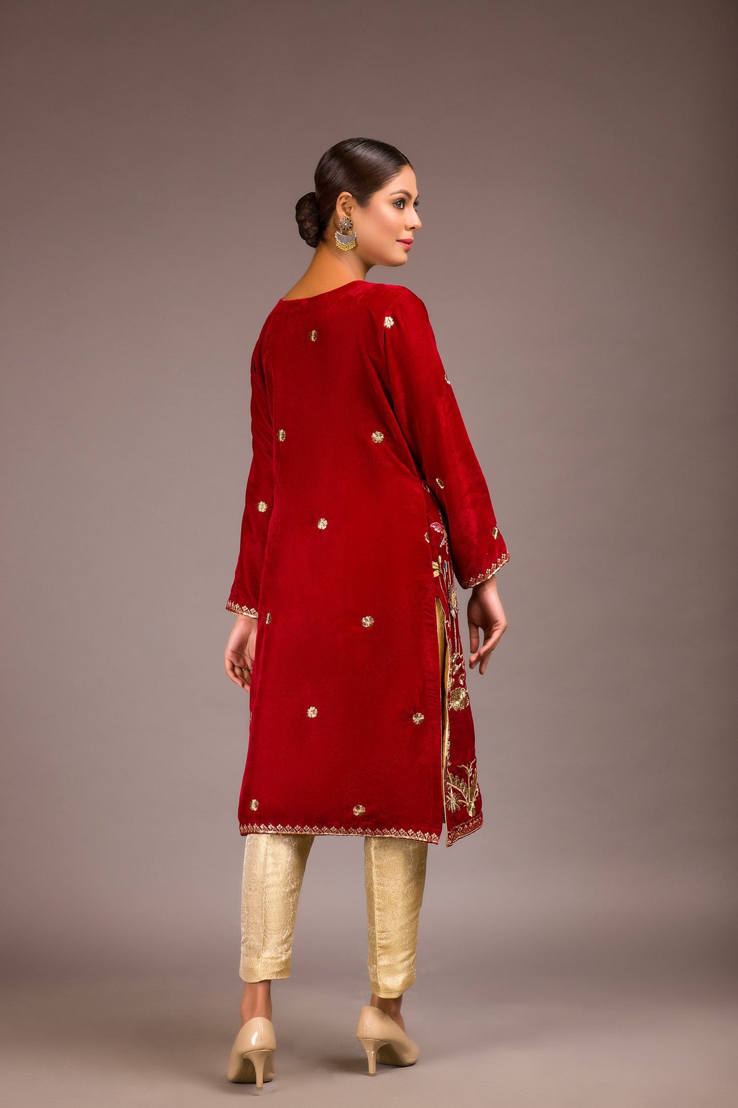 Fozzy - Embroidered Velvet Unstitch Kurti