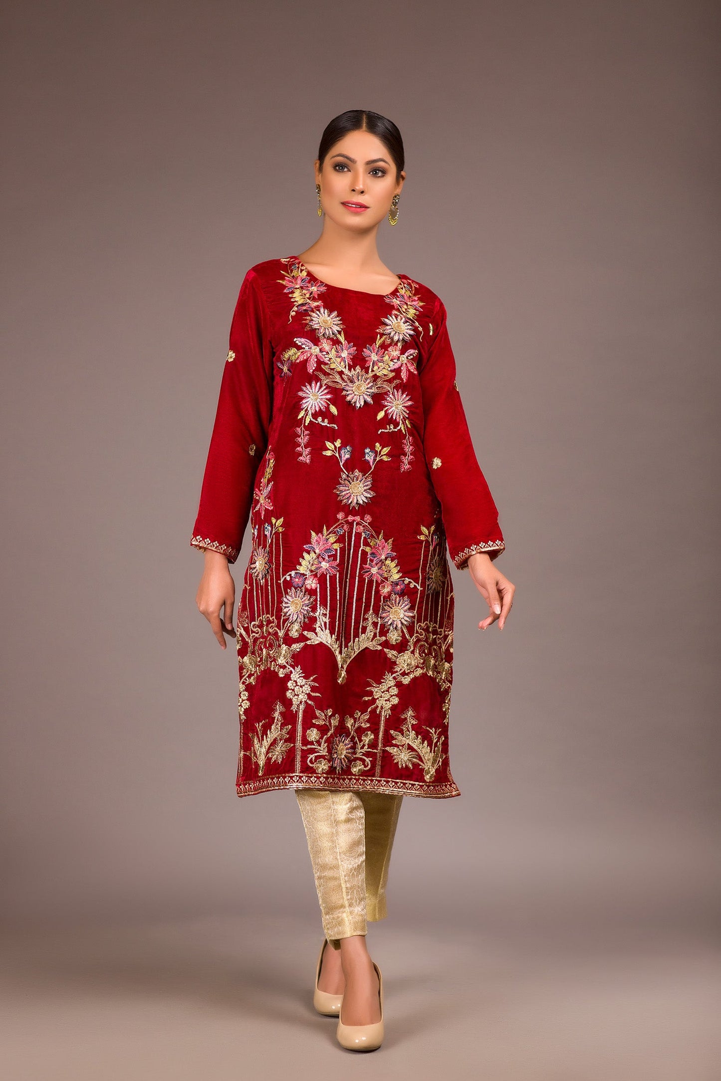 Fozzy - Embroidered Velvet Unstitch Kurti